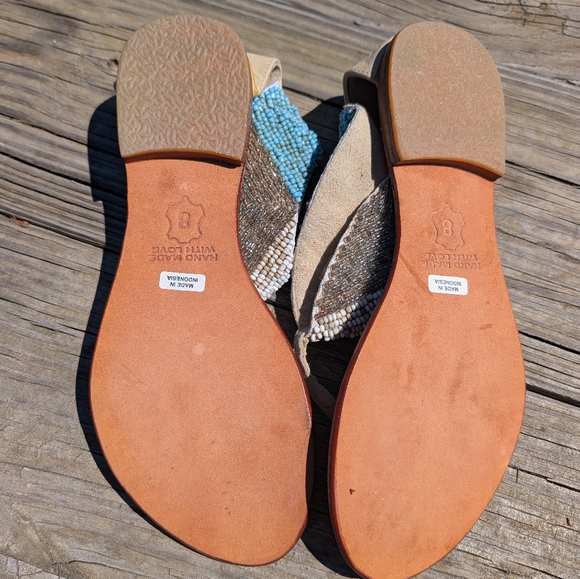 Cocobelle Blue And Silver Beaded Tan Sandals Size 8 - Picture 2 of 8